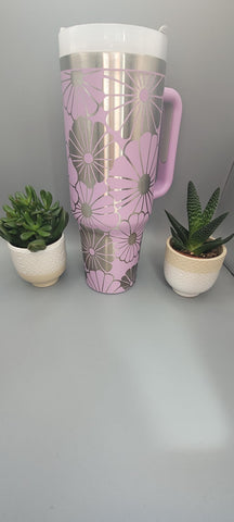 Flowers  40oz Double Wall Insulated Tumbler with Handles Gift for mom, Granny,  see images Not seamless
