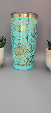 Swear word mandela teal and gold Laser Engraved 20oz Double Wall Insulated Tumbler Travel mug,Seamless Tumbler ,Gift