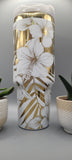 White & Gold Hibiscus 40oz Insulated Tumbler with Handle  Floral Double Wall Stainless Steel Cup, Gift for Mom or Sister