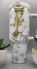 White & Gold Hibiscus 40oz Insulated Tumbler with Handle  Floral Double Wall Stainless Steel Cup, Gift for Mom or Sister