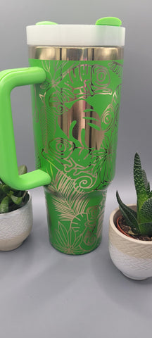 Chameleon, green and gold 40oz Double Wall Insulated Tumbler with Handles Gift for mom, sister