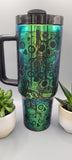 Sugar skulls Halloween black and green blue blue 40oz Double Wall Insulated Tumbler with Handles Gift for mom, sister