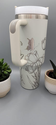 Tulip, Butterflies, Butterfly, Garden flowers 40oz Double Wall Insulated Tumbler with Handles Gift for mom, Granny, sister, Niece