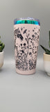 Horse and flowers pink and black  Laser Engraved 20oz Double Wall Insulated Tumbler Travel mug,Seamless Tumbler ,Gift