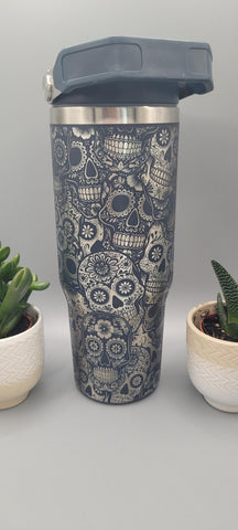 Halloween,  sugar skulls, Tattoo Laser Engraved 30oz Double Wall Insulated Tumbler kids tumblers, gifts for boys