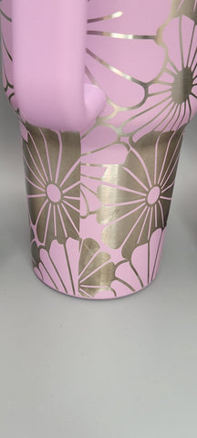 Flowers  40oz Double Wall Insulated Tumbler with Handles Gift for mom, Granny,  see images Not seamless