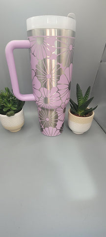 Flowers  40oz Double Wall Insulated Tumbler with Handles Gift for mom, Granny,  see images Not seamless