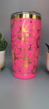 Daisy, sunflower flowers pink and gold  Laser Engraved 20oz Double Wall Insulated Tumbler Travel mug,Seamless Tumbler ,Gift