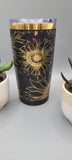 Sunflower, flowers, black and gold Laser Engraved 20oz Double Wall Insulated Tumbler Travel mug,Seamless Tumbler ,Gift for daughter, niece