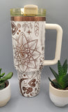 Boho, paisley, evil eye  creame and copper 40oz Double Wall Insulated Tumbler with Handles Gift for mom, Granny, sister, Niece
