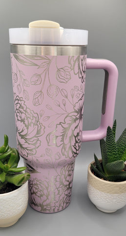 Peony, Peonies Floral 40oz Double Wall Insulated Tumbler with Handles Gift for mom, Granny, sister, Insulated Tumbler, Travel Coffee Mug