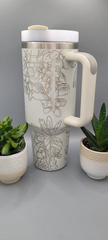 succulents, cactus, cacti Floral  40oz Double Wall Insulated Tumbler with Handles Gift for mom, Granny, sister, Niece