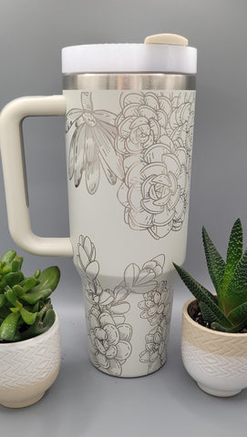 succulents, cactus, cacti Floral  40oz Double Wall Insulated Tumbler with Handles Gift for mom, Granny, sister, Niece