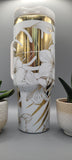 White & Gold Hibiscus 40oz Insulated Tumbler with Handle  Floral Double Wall Stainless Steel Cup, Gift for Mom or Sister