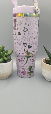 Ballet, dance lilac and rainbow Laser Engraved 30oz Double Wall Insulated Tumbler Custom Seamless Tumbler