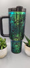 Sugar skulls Halloween black and green blue blue 40oz Double Wall Insulated Tumbler with Handles Gift for mom, sister