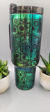 Sugar skulls Halloween black and green blue blue 40oz Double Wall Insulated Tumbler with Handles Gift for mom, sister