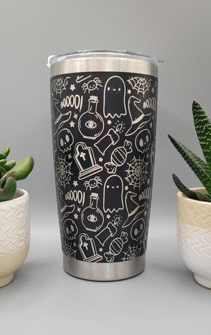Halloween, ghosts Laser Engraved Custom Seamless  20oz Double Wall Insulated Tumbler Travel mug, Coffee mug, Tea mug