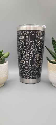 Halloween, ghosts Laser Engraved Custom Seamless  20oz Double Wall Insulated Tumbler Travel mug, Coffee mug, Tea mug