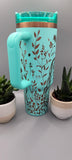 Horse and flowers, Horse Lover, Horseriding  Teal and copper 40oz Double Wall Insulated Tumbler with Handles Gift for mom, sister