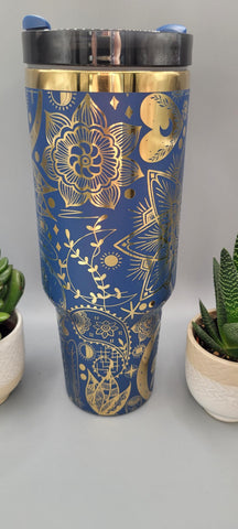 Boho, moons, crystals evil eye gift 40oz Double Wall Insulated Tumbler with Handles Gift for mom, Granny, sister, Niece