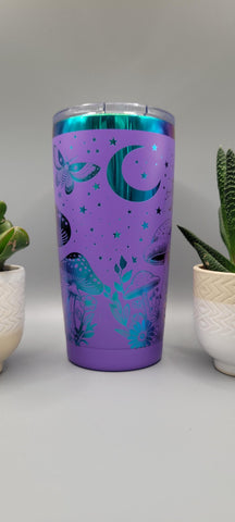 Moonlight Moths and Mushrooms Travel mug, Laser Engraved 20oz Double Wall Insulated Tumbler Travel mug, Seamless Tumbler