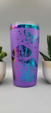 Moonlight Moths and Mushrooms Travel mug, Laser Engraved 20oz Double Wall Insulated Tumbler Travel mug, Seamless Tumbler