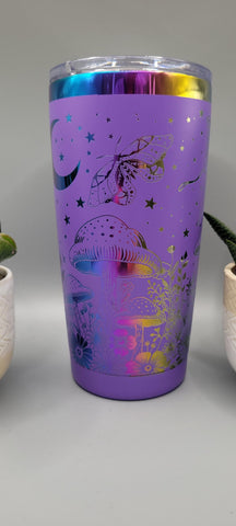 Moonlight Moths and Mushrooms Travel mug, Laser Engraved 20oz Double Wall Insulated Tumbler Travel mug, Seamless Tumbler