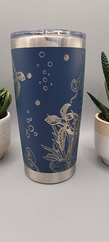 Turtles and octopus, Laser Engraved Ocean Tumbler  20oz Double Wall Insulated Travel Mug with Turtles & Octopus Marine Biology Gift Sea