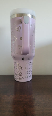 Cute Kitty, Kitten, anime Cat 40oz Double Wall Insulated Tumbler with Handles Gift for daughter,  sister, Niece, best friend