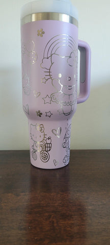 Cute Kitty, Kitten, anime Cat 40oz Double Wall Insulated Tumbler with Handles Gift for daughter,  sister, Niece, best friend