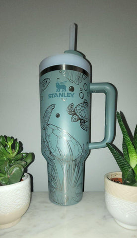 Original Stanley Turtles, under the Sea, ocean theme Engraved tumbler 40oz Double Wall Insulated Tumbler with Handles