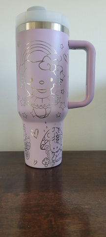 Cute Kitty, Kitten, anime Cat 40oz Double Wall Insulated Tumbler with Handles Gift for daughter,  sister, Niece, best friend