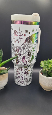 Horse and flowers, Horse Lover, Horseriding 40oz Double Wall Insulated Tumbler with Handles Gift for mom, sister