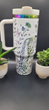 Horse and flowers, Horse Lover, Horseriding 40oz Double Wall Insulated Tumbler with Handles Gift for mom, sister