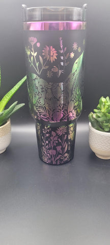 Horse and flowers, Horse Lover, Horseriding 40oz Double Wall Insulated Tumbler with Handles Gift for mom, sister