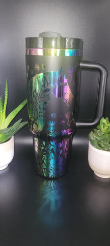 Horse and flowers, Horse Lover, Horseriding 40oz Double Wall Insulated Tumbler with Handles Gift for mom, sister
