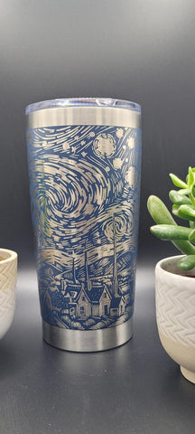 Starry night, Vincent Laser Engraved 20oz Double Wall Insulated Tumbler Travel mug, Tumbler