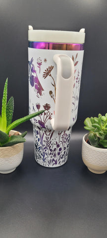 Horse and flowers, Horse Lover, Horseriding 40oz Double Wall Insulated Tumbler with Handles Gift for mom, sister