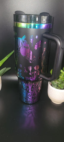 Horse and flowers, Horse Lover, Horseriding 40oz Double Wall Insulated Tumbler with Handles Gift for mom, sister