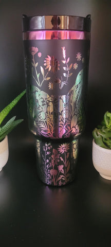 Horse and flowers, Horse Lover, Horseriding 40oz Double Wall Insulated Tumbler with Handles Gift for mom, sister