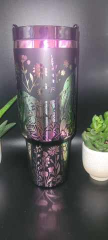 Horse and flowers, Horse Lover, Horseriding 40oz Double Wall Insulated Tumbler with Handles Gift for mom, sister