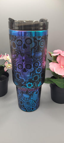 Sugar skulls Halloween black and chroma 40oz Double Wall Insulated Tumbler with Handles Gift for mom, sister