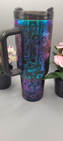 Sugar skulls Halloween black and chroma 40oz Double Wall Insulated Tumbler with Handles Gift for mom, sister