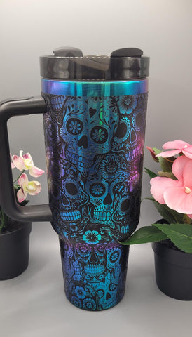 Sugar skulls Halloween black and chroma 40oz Double Wall Insulated Tumbler with Handles Gift for mom, sister