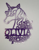 Personalized Unicorn Name Plaque  Kids Bedroom Wall Decor, Nursery Door Hanger, Custom Acrylic or Wood Sign, Girls Room Gift