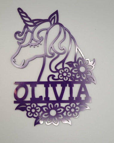 Personalized Unicorn Name Plaque  Kids Bedroom Wall Decor, Nursery Door Hanger, Custom Acrylic or Wood Sign, Girls Room Gift
