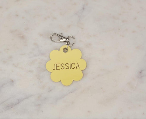 Retro Flower Backpack Tag Letter Name Keyring Bag Tag. Back to School. Children's name tag Stocking Filler Acrylic