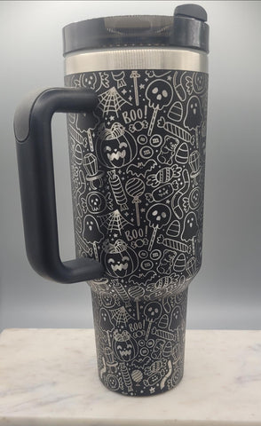 Trick or Treat Halloween, ghosts, spiders, Boo 40oz Double Wall Insulated Tumbler with Handles Gift