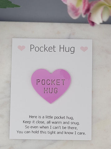 Heart Pocket hug token love gift thinking of you  little pocket hug, pick me up pocket hug token Acrylic - 35 colours